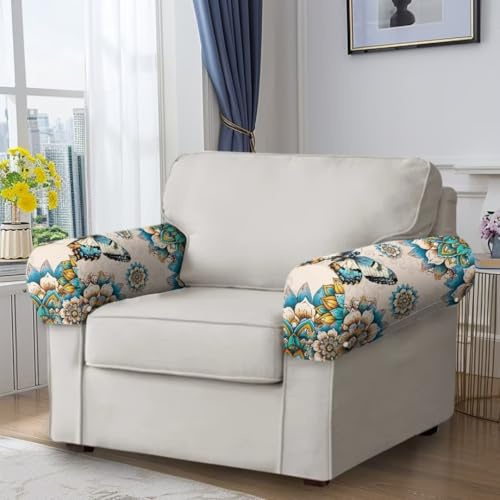 GOSTONG Vintage Stretch Armrest Covers Floral Arm Covers for Chairs Couch Sofa Armchair Slipcovers for Recliner Sofa with Twist Pins 2pcs, Couch Cushion Covers Sofa Cushion Covers