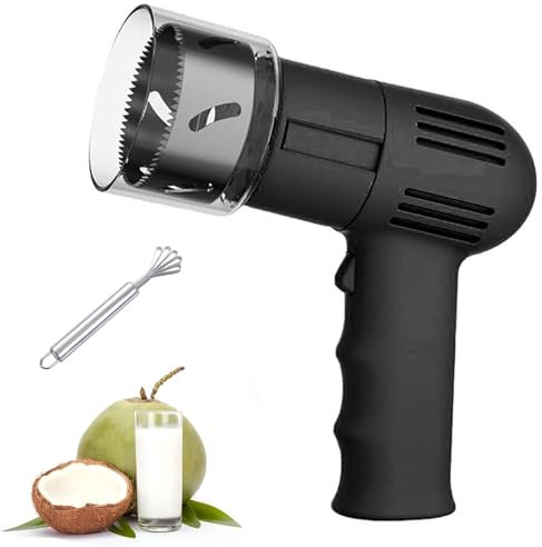 DOJOEUU Apriscatole Automatico per Cocco, utensile Portatile in Acciaio Inox per punzonare Il Cocco con pelapatate, Batteria Integrata, utensile Elettrico per apriscatole di Cocco Senza Fili(Black)