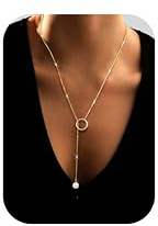 LOLIAS Collier Or pour Femmes Collier Pendentif Forme Y Or Colour Long Délicat Chaîne Perles Couches Colliers Goutte Bijoux Or pour Femmes