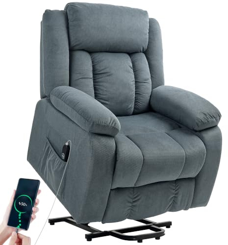HOMCOM Fernsehsessel mit Aufstehhilfe Elektrisch Fernbedienung Grau | Relaxsessel mit Liegefunktion, Vibrationsmassage, Massagesessel mit Taschenfederkern, Getränkehalter, Seitentasche