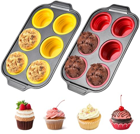 FOGARI Muffinsform silikon, minimuffinsform, muffinsplåt, 40 x 27 cm – BPA-fri, värmebeständig från -40 °C till 230 °C, vikbar för platsbesparande förvaring och enkel rengöring (röd och gul)