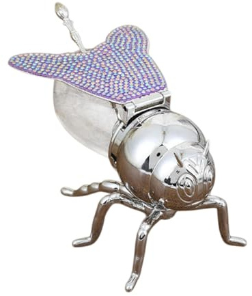 FLCPJGV Honey Jar in Bee Shape with Spoon, Glass Dispenser for Syrup, Unique Sugar Bowl for Home Dining, Violet Silver