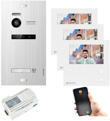 Balter EVO HD Video Türsprechanlage 1 Teilnehmer Silber 3x Mini HD Monitor WiFi 2-Draht BUS Komplettsystem