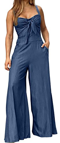 LZPCarra Denim Dungarees Women's Long Slip-On Trousers Women's Jeans Wide Dungarees Work Trousers Stretch Romper Sleeveless One Piece with Pockets Summer Overall Elegant Denim Dungarees Sexy Trousers