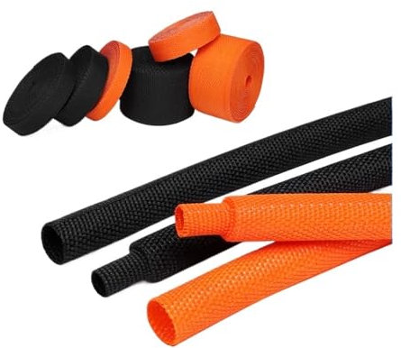 Cmis Kbei 1/5/10/50M Heat Shrink Braided Sleeving Dia 4mm - 30mm Auto Car Wire Wrap Sheath Insulated Tube Line Protection PET Cable Sleeve(Orange,25MM_30 METERS)