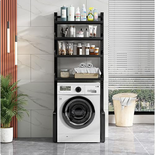 Stacking Set Adjustable Stand, Front-Loading Washer and Dryer Portable Rack, Washing Machine Dryer Cabinet, Carbon Steel Material for Bathroom Kitchen Balcony Laundry Room (White, H181cm x W
