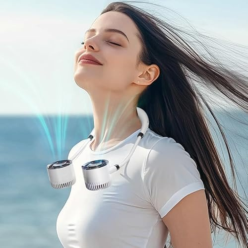 YZYOE Ventilatore a collo ricaricabile multifunzionale con schermo LED, un nuovo ventilatore portatile per lavoro e vita, 4 modalità.
