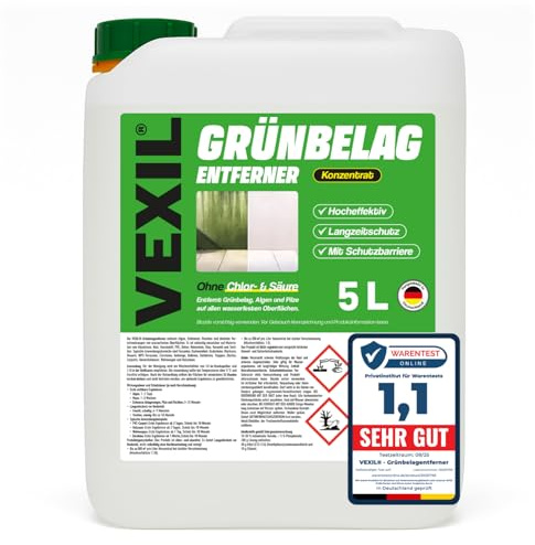 VEXIL® Grünbelagentferner Konzentrat – entfernt Algen, Moos, Pilze & Flechten – für Stein, Holz, Wände, Markissen und mehr – 1L für bis zu 100 m² – frei von Chlor & Säuren – Made in Germany