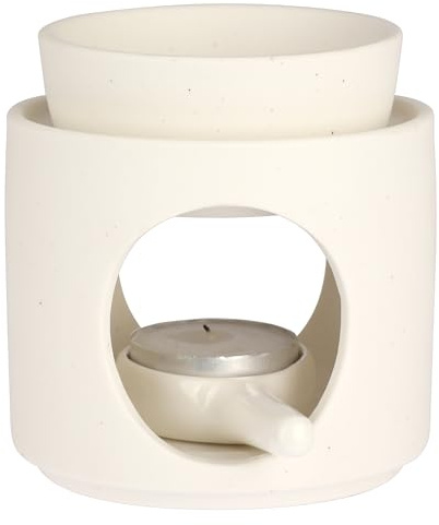 BSTKEY Ceramic Wax Melt Burner Essential Oil Burner, Decorative Cylinder Tealight Candle Burner Home Aroma Diffuser with Little Candle Spoon for Home Spa (White)