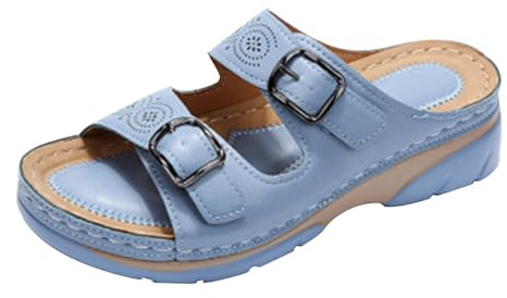 Sandali con fibbia a due cinturini da donna sandali con zeppa aperta scarpe estive casual pantofole per passeggiate all'aperto calzature da trekking ortopediche muli senza schienale scarpe scava fuori