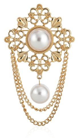 Mikovivi Broches à Pampilles en Chaîne de Fleurs, Épingles Corsage Perles Cour Rétro Dorées Broches Pampilles Chaîne de Fleurs en Filigrane Perles Rondes Vintage pour Femmes