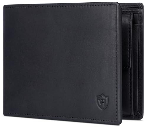 VON HEESEN Leder Geldbörse RFID Schutz I Echtleder Geldbeutel für Damen & Herren I Portemonnaie Brieftasche Wallet Portmonee (Schwarz Waxy)