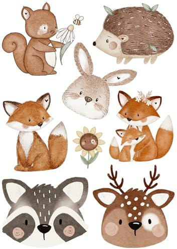 Bügelbild Set Waldtiere,Fuchs,Reh,Waschbär,Hase,Eichhörnchen,Igel&mehr-für Textilien,Kinder,aufbügeln,Aufbügler,Geburtstag,T-Shirt,Beutel,Turnbeutel,DIY,Geschenk,Rucksack,Kita,Schule,Schultüte