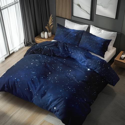 Generisch 135x200 Bettwäsche Sterne Bettbezug - 2tlg, 1 Kissenbezug 80x80, Sternenhimmel Galaxie Muster, Schlafzimmer Deko, Weiche Mikrofaser Wendebettwäsche mit Reißverschluss - JZ176
