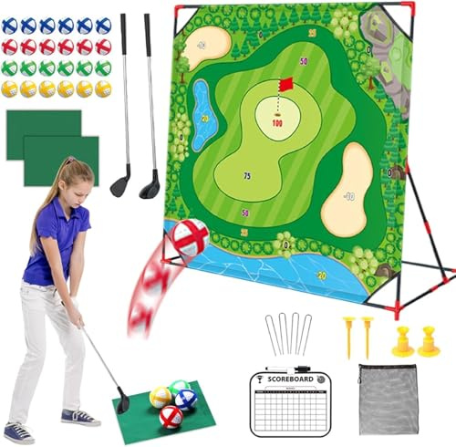 Golf Battle lekset för utomhus- och inomhusbruk – för barn och vuxna, med svängmatta, målvägg och putting-tränare – främjar aktivt spel, koordination och golffärdigheter
