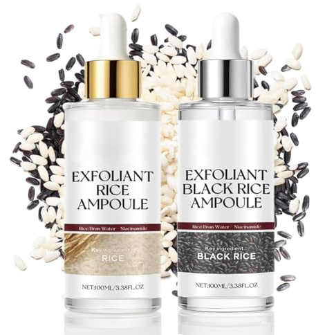 AYVROUP 2 Stück Peel Shot Glow Rice Ampoule, Reis Peeling Ampulle mit Reiswasser & Glycerin, Exfoliant gegen Mitesser, Sanftes Gesichtspeeling für alle Hauttypen, Schwarz + Weiß