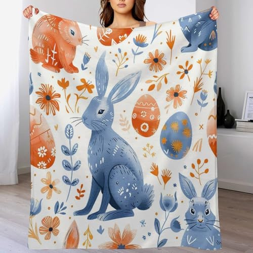 ArogGeld Watercolor Bunny Colorful Floral Winter Flannel Blanket Rabbit Easter Eggs Wildflowers Flannel Fleece Blankets Cosy Soft Warm Sofa Throw 40x50in Christmas Housewarming Gift to Mom