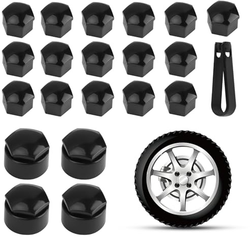 20 Pcs 17mm Wheel Nut Covers Black Car Wheel Bolt Caps Set Bolt Caps Hub Screw Cover Hub Screw Protectors with Removal Tool (16 Standard Ones + 4 Locking Ones) Universal Fit for Most Car Models