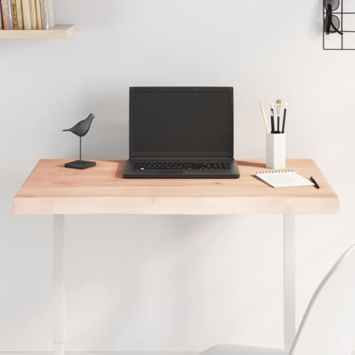 QJBSAVVA Tischplatte 80x50 cm Massiv Eiche Unbehandelt mit Baumkante 2-4 cm Stark | DIY Arbeitsplatte Küche oder Schreibtischplatte | Robustes Massivholz, für Esszimmer Gastro Balkon