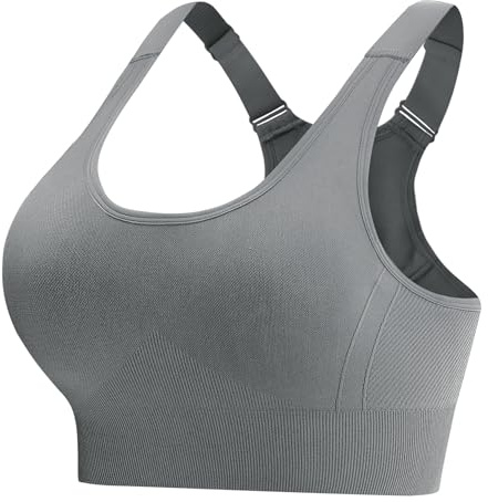 Aseniza Sport-bh för kvinnor med hög stötdämpning utan bygel med avtagbara vadderade inlägg Push Up sport-bh för yoga, löpning, fitness och träning, storlekar S–XXL, Grå, XL