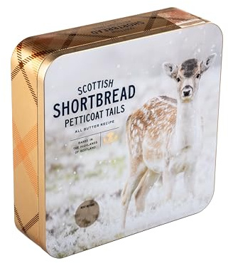 Traditional All Butter Scottish Shortbread Petticoat Tails in Gift Tin, Limited Edition Fawn in Christmas Snow Scene Design, 360g