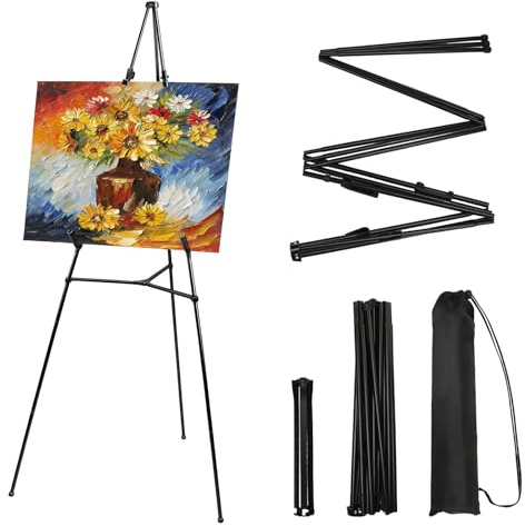 169cm Easel Stand for Wedding Sign Portable Folding Easel Floor Art Easel Adjustable Height Metal Poster Easel Collapsible Tripod Easel Display Easel Stand with Bag for Display Painting Poster Black