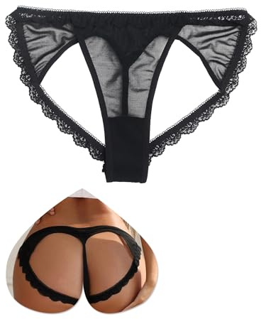 comeondear String Ouverture Tanga Sexy Femme Mini String Ficelle Ouvert Dentelle Chic Culotte Taille Basse Grande Taille sous-Vêtements Féminin Slip Bresilien G-String Thong T-Back Underwear Noir,L