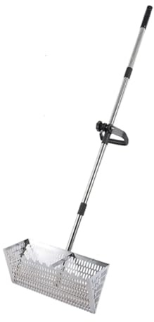 Rastrello per pulci di sabbia Rastrello for sabbia Premium Grande Manico lungo Resistente Facile da pulire Multifunzionale Comodo Setacciatura Vanga profonda(Silver)