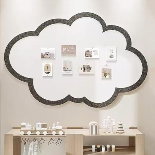 Niedliche Pinnwand für die Wand, Wolkenform, Kork-Pinnwand mit Pinnnadeln, selbstklebendes Filz, Memoboard, Wanddekoration für Büro, Zuhause, Schule (80 x 50 cm, Weiß)