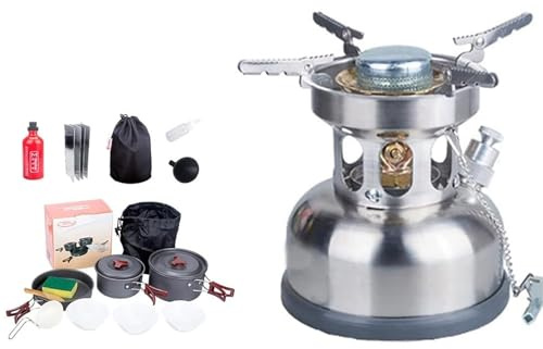 Réchaud de camping portable, cuisinière à essence intégrée, 3300 W, chauffage à essence/alcool pour randonnée, chasse, survie d'urgence