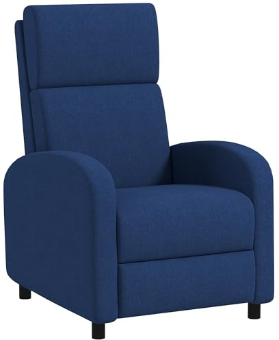 HOMCOM Poltrona Relax Reclinabile Manuale 160° con Poggiapiedi, Poltroncina Reclinabile Imbottita Ergonomica in Tessuto Effetto Lino per Camera da Letto, Ufficio, Salotto e Soggiorno, Blu