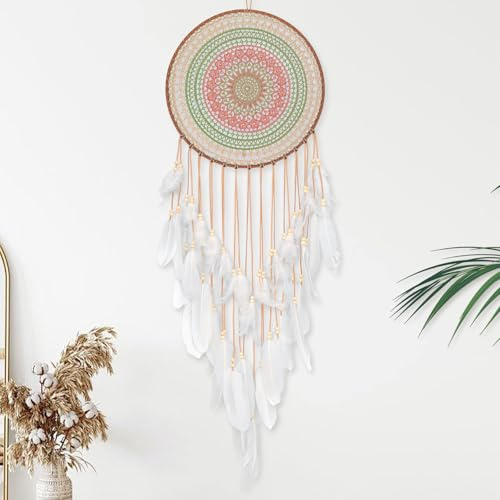 Große Traumfänger, Wandbehang, Dekoration, Boho-Farbe, Weben mit weißer Federquaste, eleganter Traumfänger für Erwachsene, Schlafzimmer, Wohnzimmer, Wohnheim, Festival-Segengeschenk
