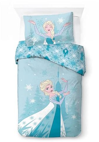 Jay Franco Children's Disney Frozen Single Duvet Cover Set – 100% Cotton Super Soft Bedding with Pillowcase, Official Licensed Product, Blue, 2 Piece Set