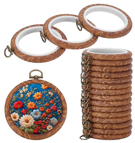 NBEADS 15 stycken 6 cm broderiram, cirkulär gummiram, rund display korsstygnsprydnad träimiterande ramuppsättningar för vårpresenter mors dag hantverk sömnad gör-det-själv och hängande gåvor