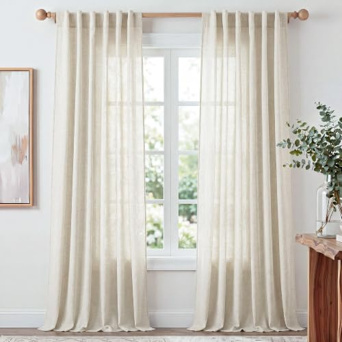 PONY DANCE Vorhänge Leinen mit Verdeckten Schlaufen & Tunnelzug | Naturbeige,H245 x B140 cm,2er Set,Leinenoptik Gardine Halbtransparent,Wohnzimmer/Kinderzimmer,Boho,Landhaus,Linen Curtain