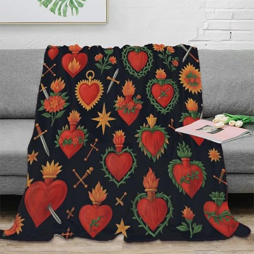 NAOFEKUID Coperta 3D Stampata Cuore Sacro Retrò in Microfibra Decorazione Casa Plaid Sacro per Divano Letto Adulti Regalo 40x50(100x130cm)