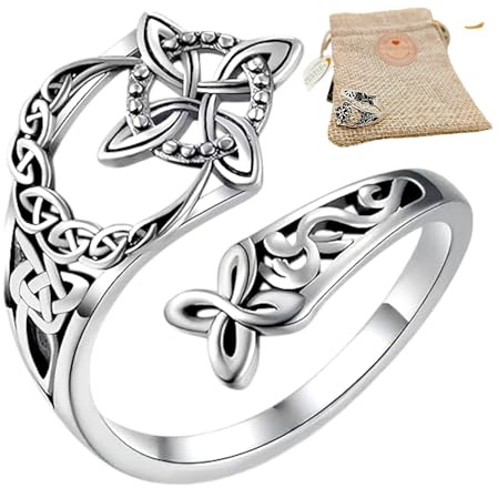 WORLD GOBLINS Anillo Nudo de Bruja Ajustable Plata Vintage Mujer, Amuleto Protección Celta Geométrico Espiritual