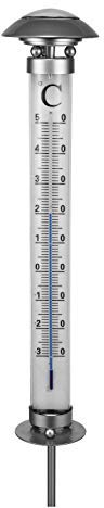 Spetebo XXL Außenthermometer mit Solar Leuchte - 112 cm - Gartenthermometer mit Erdspieß und Beleuchtung - Outdoor Thermometer klassisches Design für Garten Balkon Terrasse