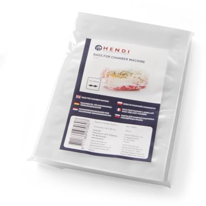 HENDI Bolsas para envasado al vacío lisas, 100 unidades, sellado hermético, compatibles con selladoras al vacío de cámara, 350x250mm, 65µm PA/PE de Grado Alimenticio