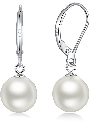 jiamiaoi Perlenohrringe Silber 925 Hängend Hebelrücken Perlen Ohrringe Hanger,18K Weißgold platted 925 Sterling Silber Ohrringe Perle 8mm-10mm Perlen Ohrhaenger