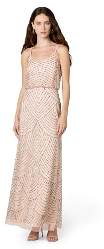 Adrianna Papell Robe Longue en Perles, Rose poudré/doré, 48 Femme