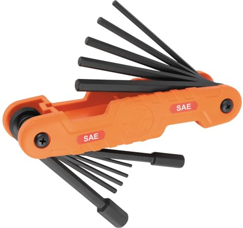 KLEIN TOOLS 70550 - Juego de llaves hexagonales, 11 tamaños SAE, herramienta de llave Allen plegable resistente con llaves hexagonales extralargas, color naranja