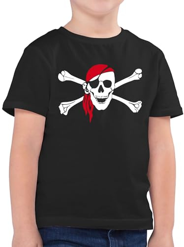 Kinder T-Shirt Jungen - Bunt gemischt - Totenkopf Pirat mit Kopftuch I Toten Schädel I Skull - 140 (9/11 Jahre) - Schwarz - piratenshirt Pirate Shirt piratenshirt-Kinder Piraten Tshirt t