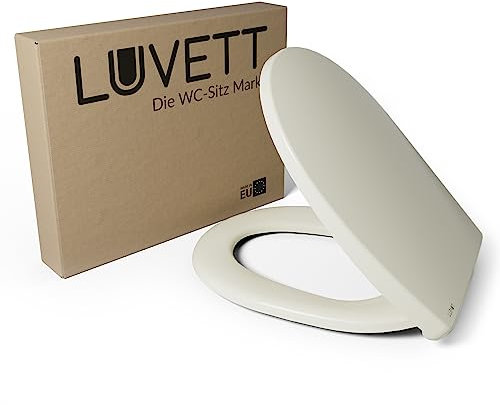 LUVETT® WC-Sitz mit Absenkautomatik C100 oval universell, Toilettendeckel mit 3 Edelstahl Montagelösungen, Klodeckel abnehmbar, Farbe:Pergamon Weiß