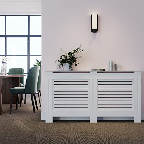 ELEGANT White Radiator Cover - Modern MDF Radiator Covers with Shelf, Horizontal Slats Radiator Cabinet for Living Room Bedroom Hallway Office, Large Size Decorative Heater Cover