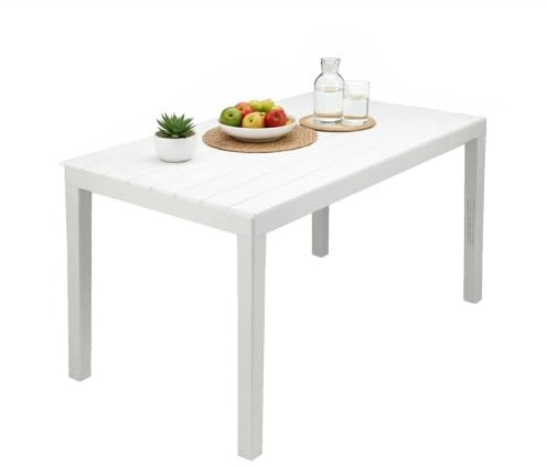 Dmora Tavolo da Esterno Vasto, Ripiano Rettangolare da Pranzo, Tavolo da Giardino Indoor e Outdoor Multiuso, 100% Made in Italy, 138x78h72 cm, Bianco