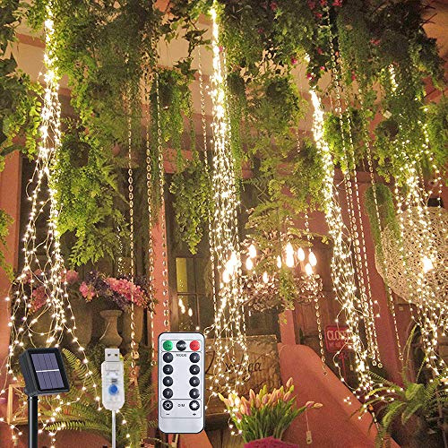 flintronic Solar Lichterkette, 10 Stränge 200 LEDs Christbaumbeleuchtung Solar Lichterdraht Innen & Außen, Weihnachtsbeleuchtung Weihnachten Lichternetz mit Fernbedienung- Warmweißes