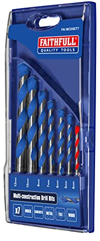 Faithfull FAIMCD10120 Tungsten Carbide Tipped Contruction Drill Bits 7 Piece Set 4 - 12mm. For Brick, Tile, Concrete, Metal, Alum, Wood and Plastic