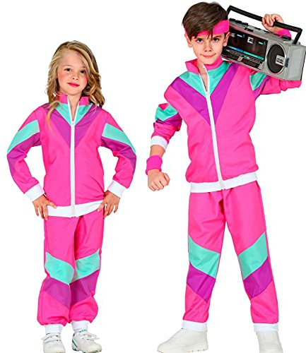 W WIDMANN MILANO Party Fashion - Kinderkostüm Trainingsanzug | Jacke und Hose, Retro 80er Jahre Outfit, Jogginganzug für Karneval, Mottoparty
