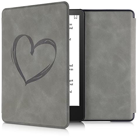 kwmobile Klapphülle kompatibel mit Amazon Kindle Paperwhite 11. Generation 2021 Hülle - Flipcase für Kindle Paperwhite Hülle aus Kunstleder - Herz Brush
